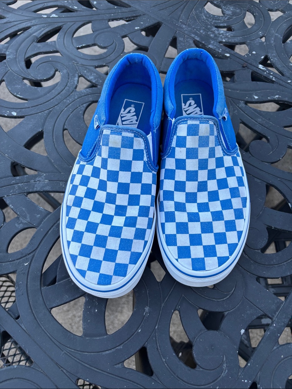 Vans  Slip-On Sneakers in Blue and White Checkerboard
